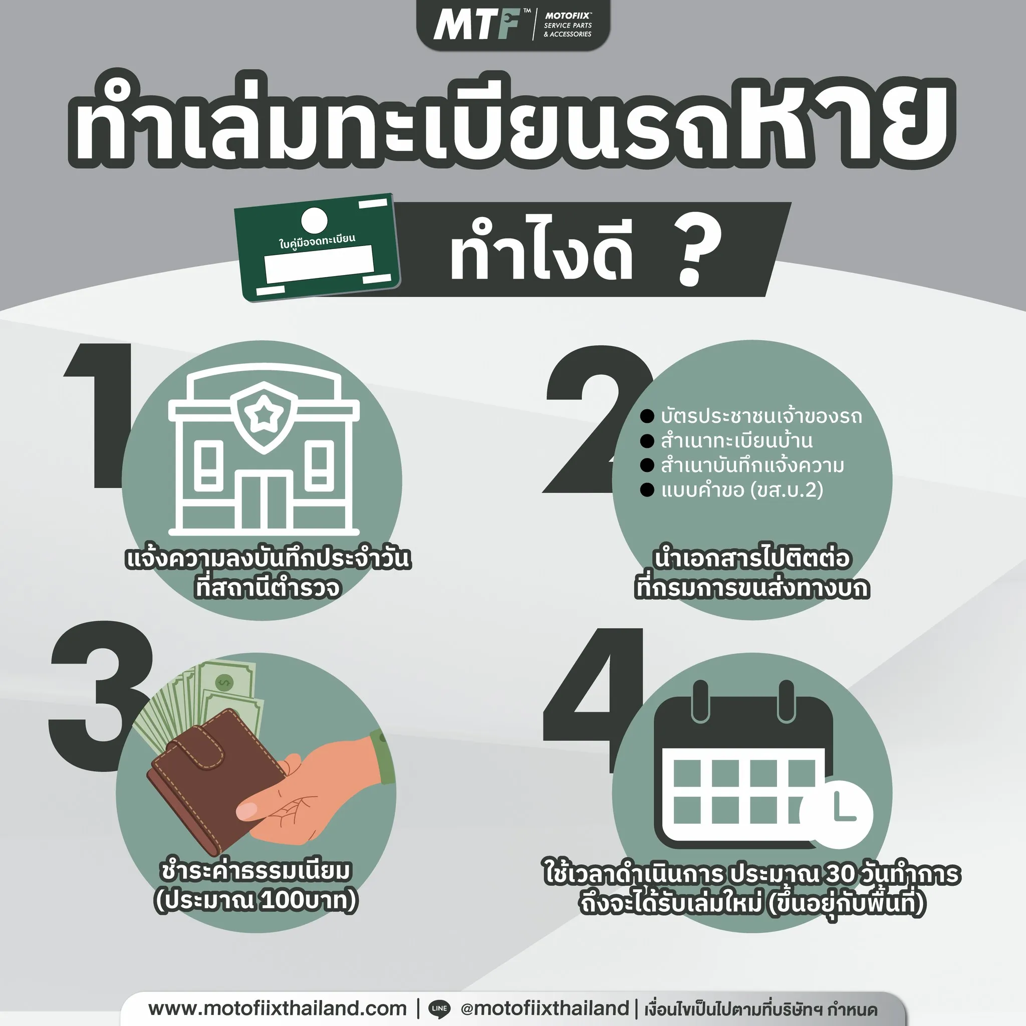  เล่มเขียว เล่มทะเบียน มอเตอร์ไซค์ หาย